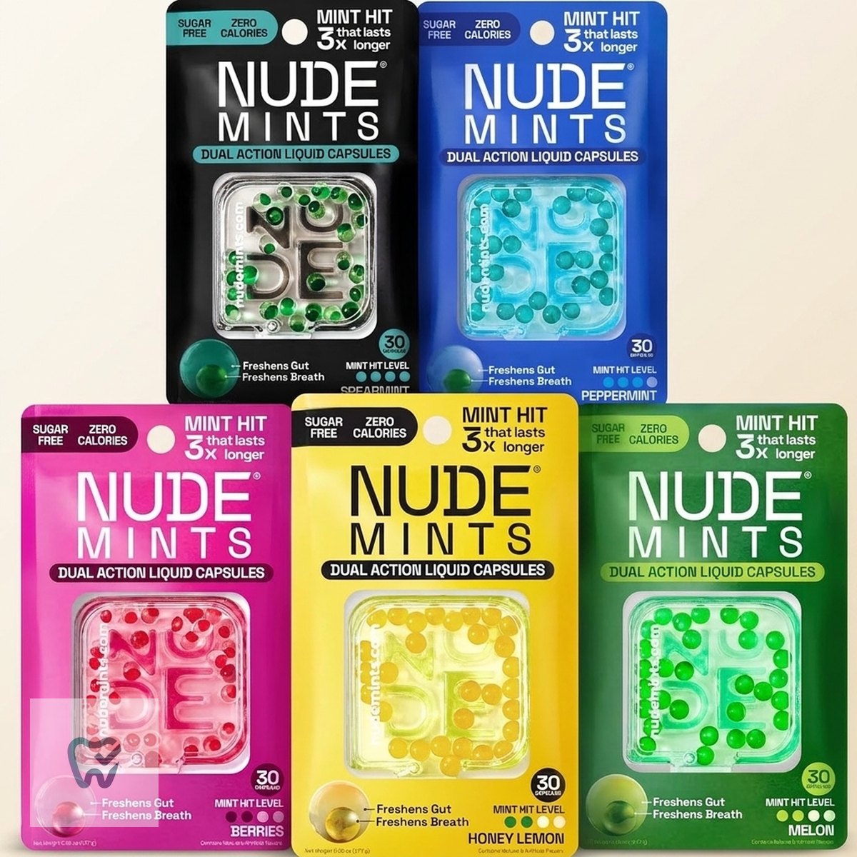 كبسولات نعناع سائلة خالية من السكر – 5 نكهات × 30 كبسولة – NUDE Mints